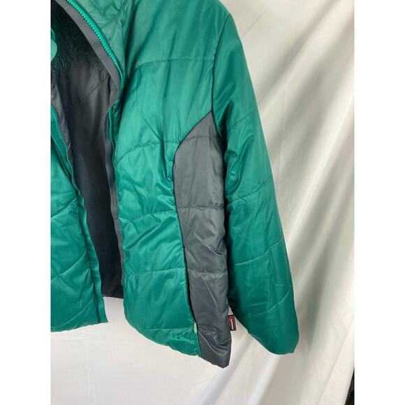 LL Bean Women's Green grey Floral Embroidered Reversible Puffer Jacket size XL - Picture 6 of 7